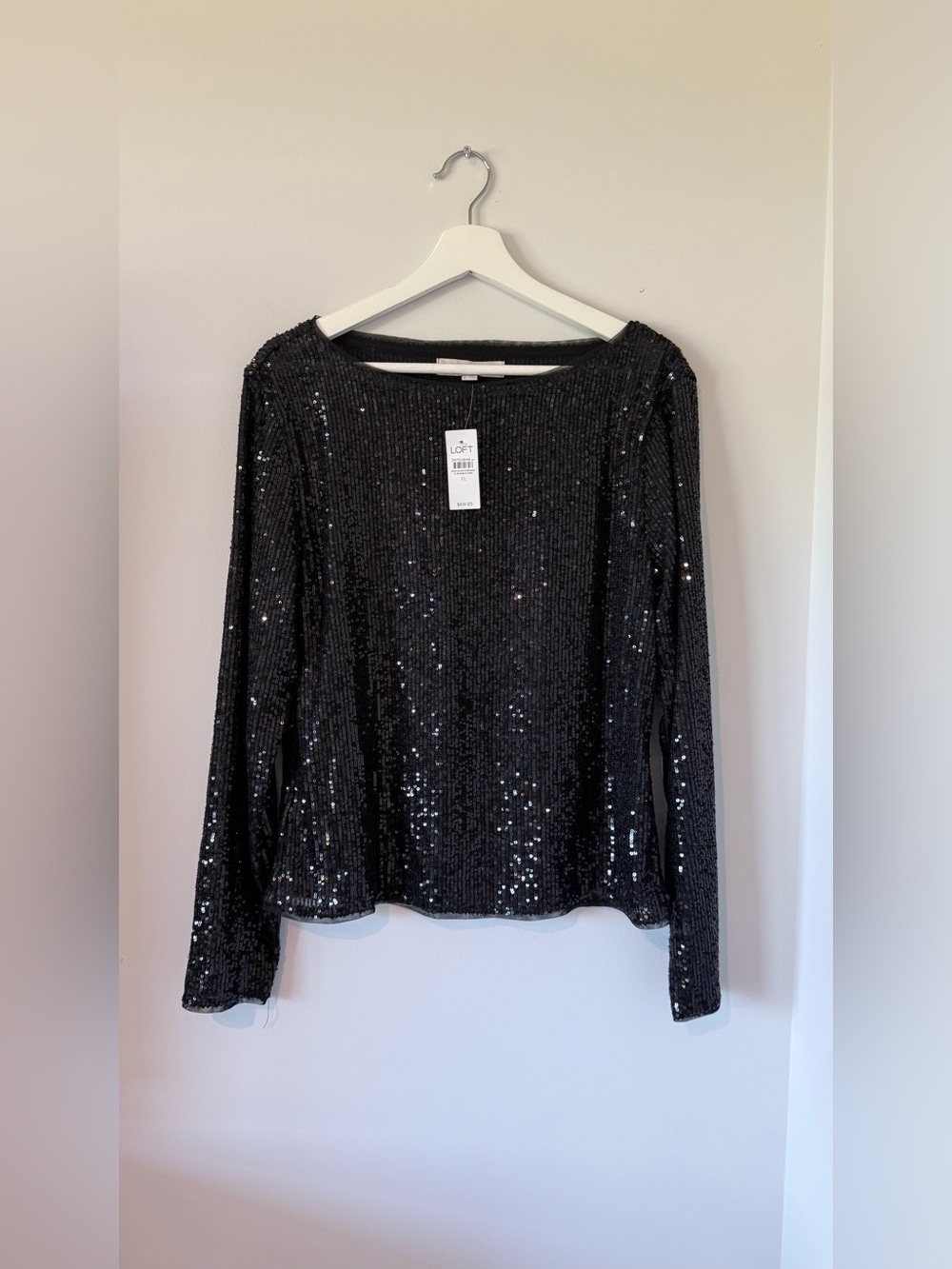 NWT Loft black sequin long-sleeve top Party Cocktail Women XL Work Office